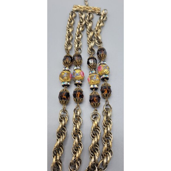 Vintage HOBÉ Signed Venetian Wedding Cake Amber Look Beaded Layered Bracelet B1A - Picture 5 of 10